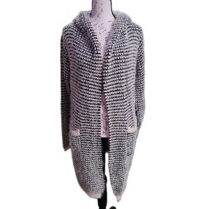 Ellie Kate‎ Fuzzy Knit Hooded Cardigan Sweater Coat One Size Open Front Longline
